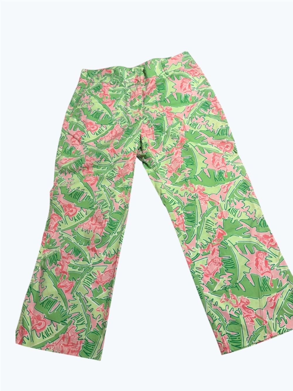 Lilly Pulitzer Pink and Green Tropical Monkey Capri Pants    NWOT    size 10 - Picture 2 of 12